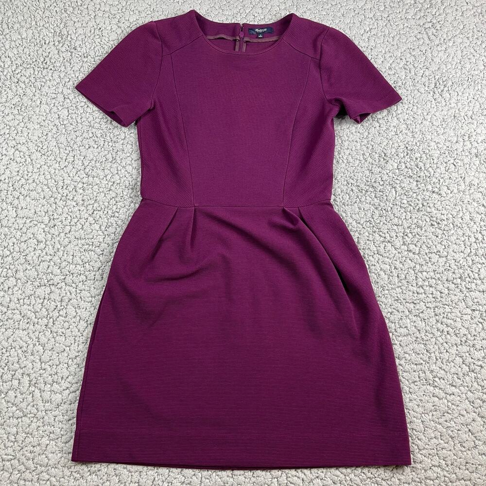 Madewell A-Line Dress Womens 2 Plum Purple Horizontal Ribbed Short Sleeve
